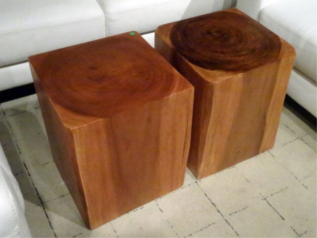 PAIR MODERN DESIGN TABLES, SOLID TREE TRUNKS CARVED (1 of 8)
