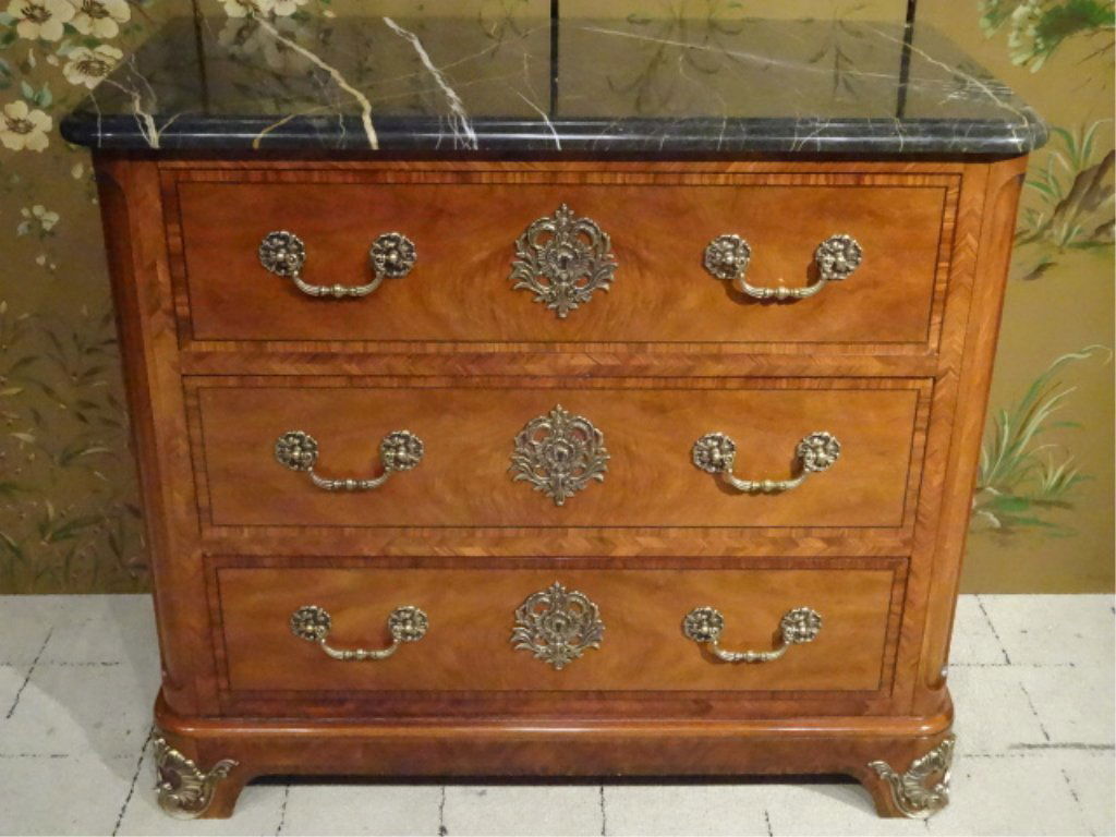 HENREDON GILT WOOD 3 DRAWER CHEST, BEVELED ITALIAN (1 of 10)