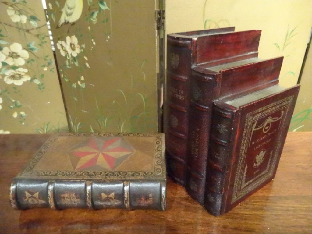 2 PC LOT, BOOK FORM BOX AND 3-BOOK SCULPTURE VERY GOOD (1 of 6)