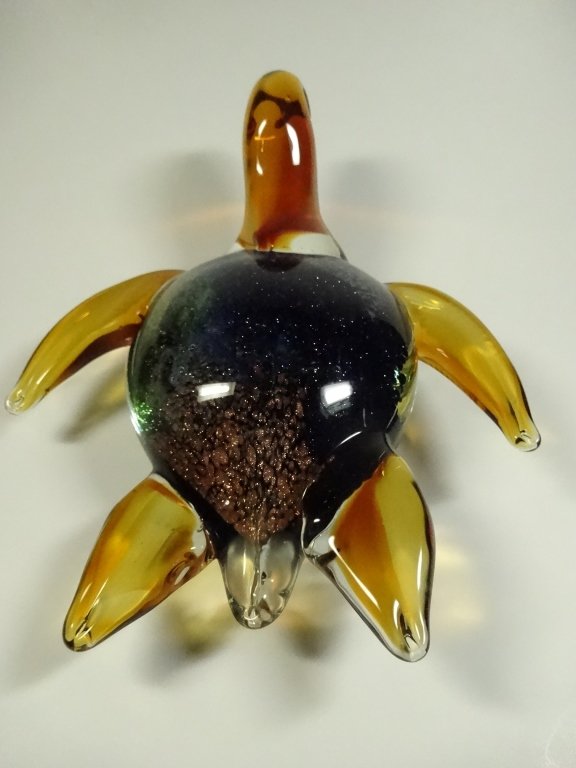 MURANO STYLE ART GLASS SCULPTURE, SEA TURTLE, AMBER & (1 of 7)