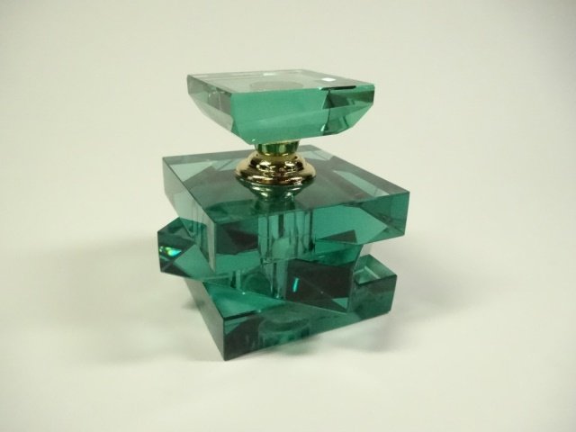 MURANO STYLE ART GLASS PERFUME BOTTLE, STACKED GREEN (1 of 8)