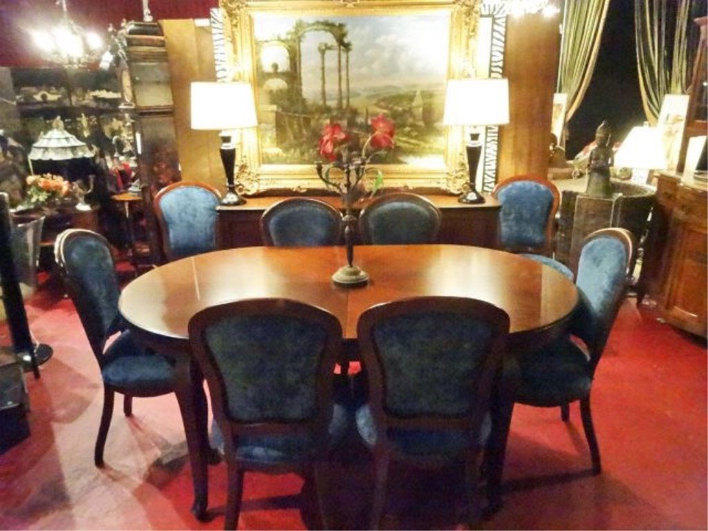 OVAL DINING TABLE WITH 8 CHAIRS AND ONE LEAF, DARK (1 of 9)