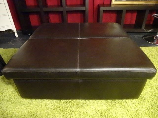 LARGE LEATHER OTTOMAN, TOP OPENS TO REVEAL FOLD OUT (1 of 6)