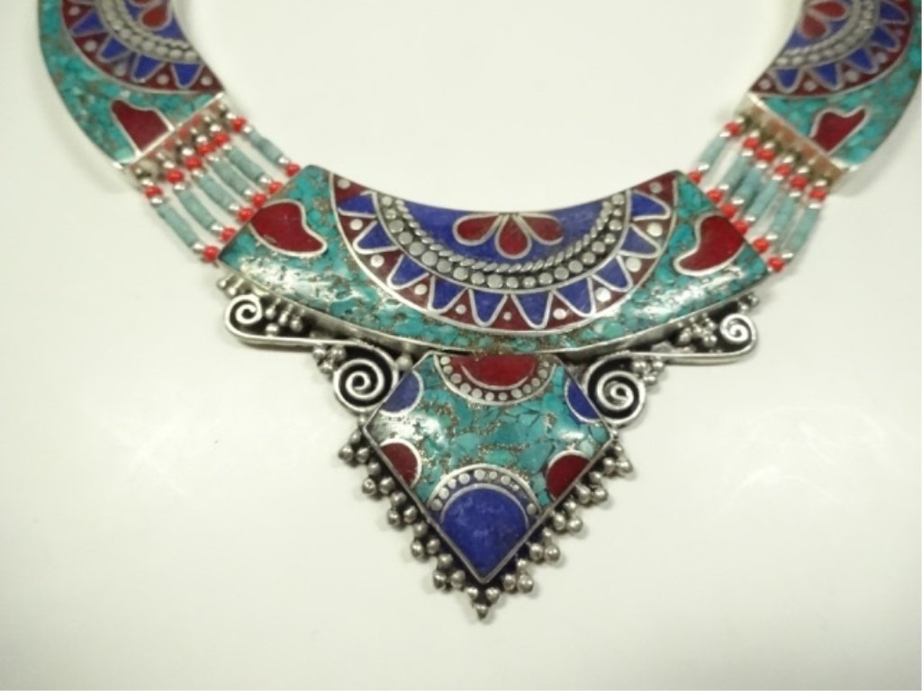 TURQUOISE, LAPIS & CORAL NECKLACE, CHOKER STYLE: TURQUOISE, LAPIS & CORAL NECKLACE, CHOKER STYLE