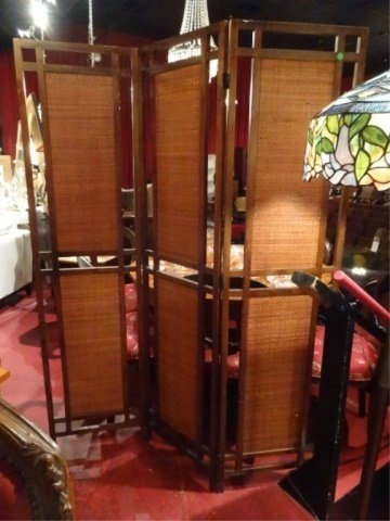 MID CENTURY MODERN 3 PANEL FLOOR SCREEN, RATTAN AND (1 of 4)