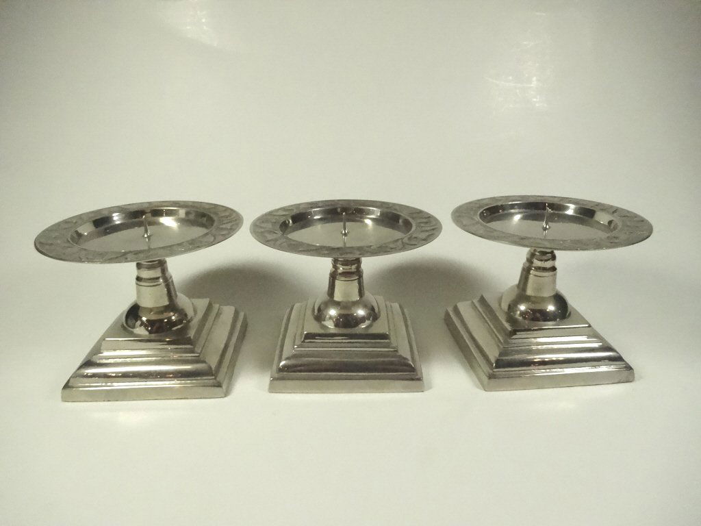 3 PC ALUMINUM FINISH METAL PILLAR CANDLE HOLDERS, (1 of 4)