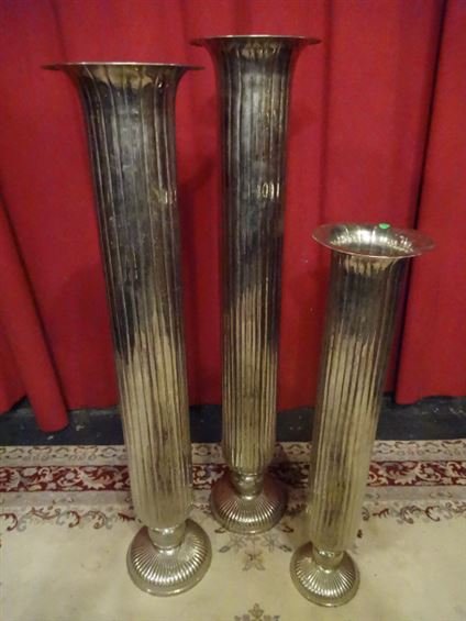 3 PC SET LARGE ALUMINUM FLOOR VASES, NEOCLASSICA STYLE (1 of 5)