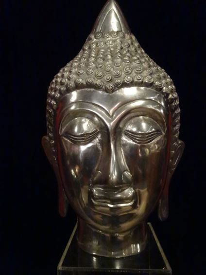 LARGE ALUMINUM BUDDHA HEAD SCULPTURE, #2 OF TWO (1 of 9)