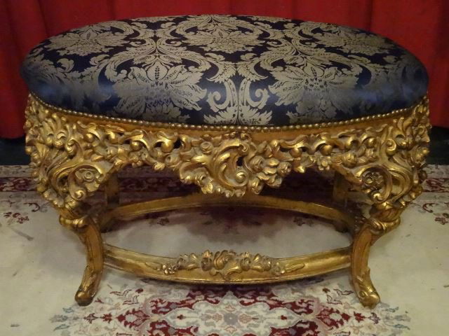 LARGE LOUIS XIV STYLE ROCOCO OTTOMAN, GOLD GILT WOOD (1 of 7)