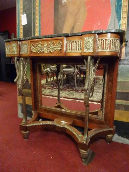 FRENCH EMPIRE STYLE CONSOLE, GILT METAL SWAN LEGS, (1 of 10)