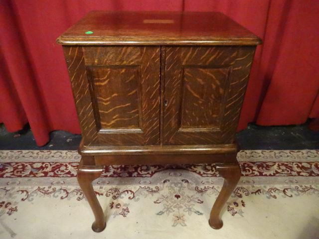 ANTIQUE TIGER OAK SILVER CHEST, 2 DOOR CABINET WITH (1 of 4)