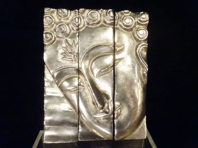 3 PC ALUMINUM BUDDHA HEAD WALL SCULPTURE, EXCELLENT (1 of 4)