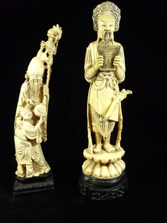 2 PC CHINESE FIGURINES, IMMORTAL & CHILD AND WARRIOR, (1 of 9)