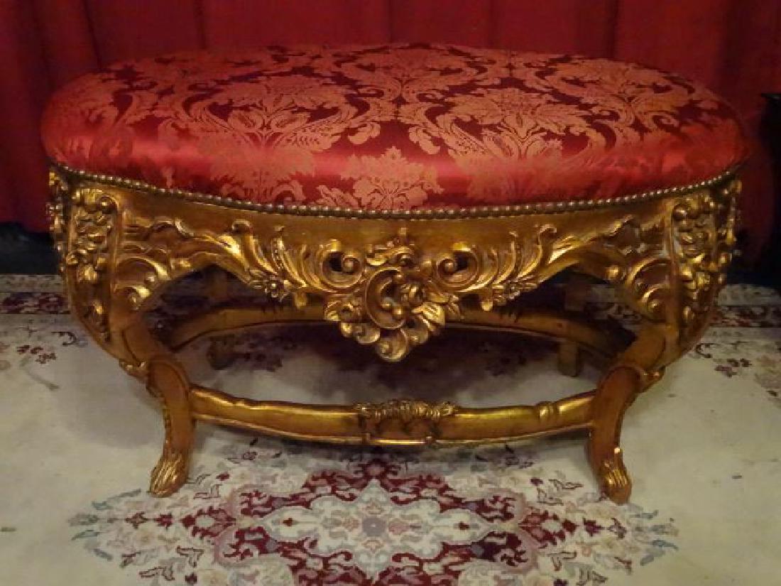 LARGE LOUIS XIV STYLE ROCOCO OTTOMAN, GOLD GILT WOOD (1 of 6)