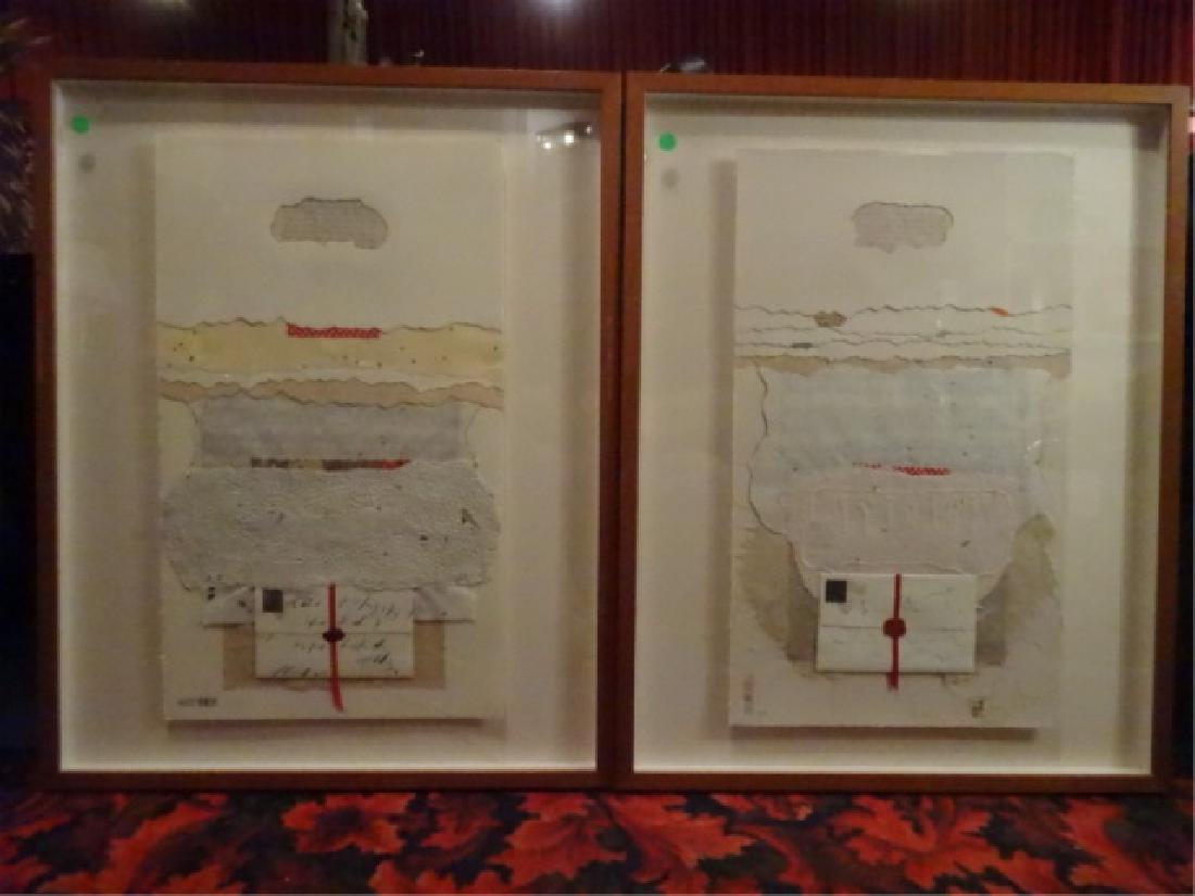 2 RICARDO BENAIM (VENEZUELAN, b.1949) MIXED MEDIA: 2 RICARDO BENAIM (VENEZUELAN, b.1949) MIXED MEDIA COLLAGES, LIMITED EDITION ARTIST PROOFS, PENCIL SIGNED "BENJAMIN" LOWER RIGHT AND A/P LOWER LEFT, EXCELLENT CONDITION, FRAMED SIZE 29" X 23.25, SKU017