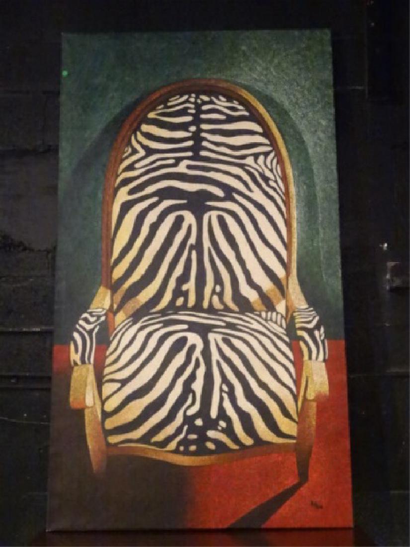 HUGE ACRYLIC ON CANVAS PAINTING, ZEBRA PRINT ARM CHAIR, (1 of 7)