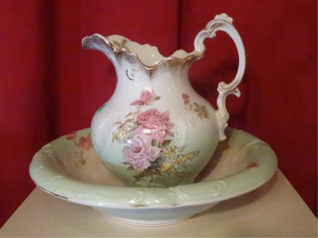 19TH C. ETRURIA MELLOR & CO PITCHER AND BOWL. FLORAL (1 of 9)