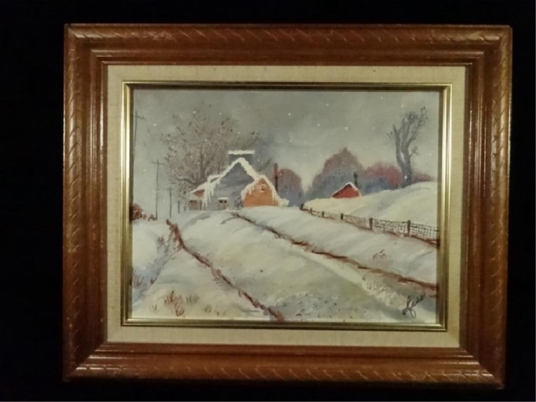 PAINTING ON BOARD, RURAL WINTER SCENE, SIGNED LOWER (1 of 6)
