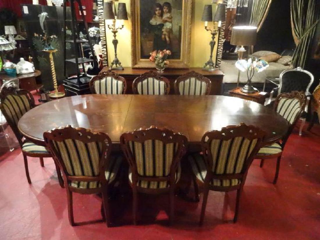 9 PC LOUIS XV STYLE MARQUETRY DINING TABLE, 8 CHAIRS, (1 of 10)