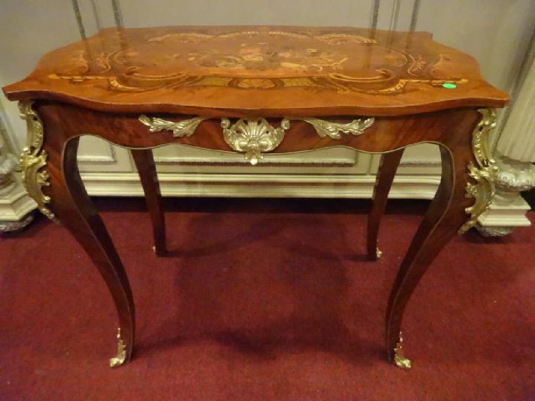 LOUIS XV STYLE MARQUETRY TABLE, GILT METAL ORLMOLU, (1 of 11)