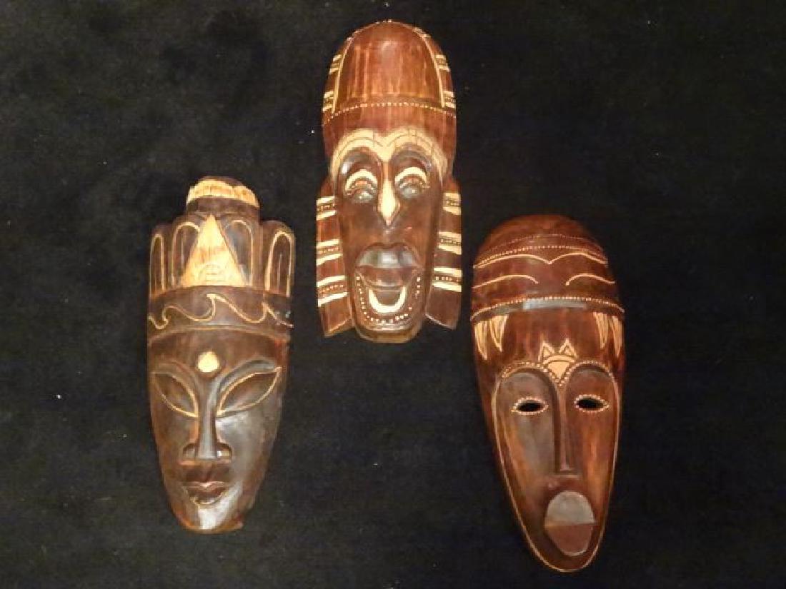 3 PC GROUP AFRICAN CARVED WOOD MASKS, LARGEST APPROX (1 of 6)