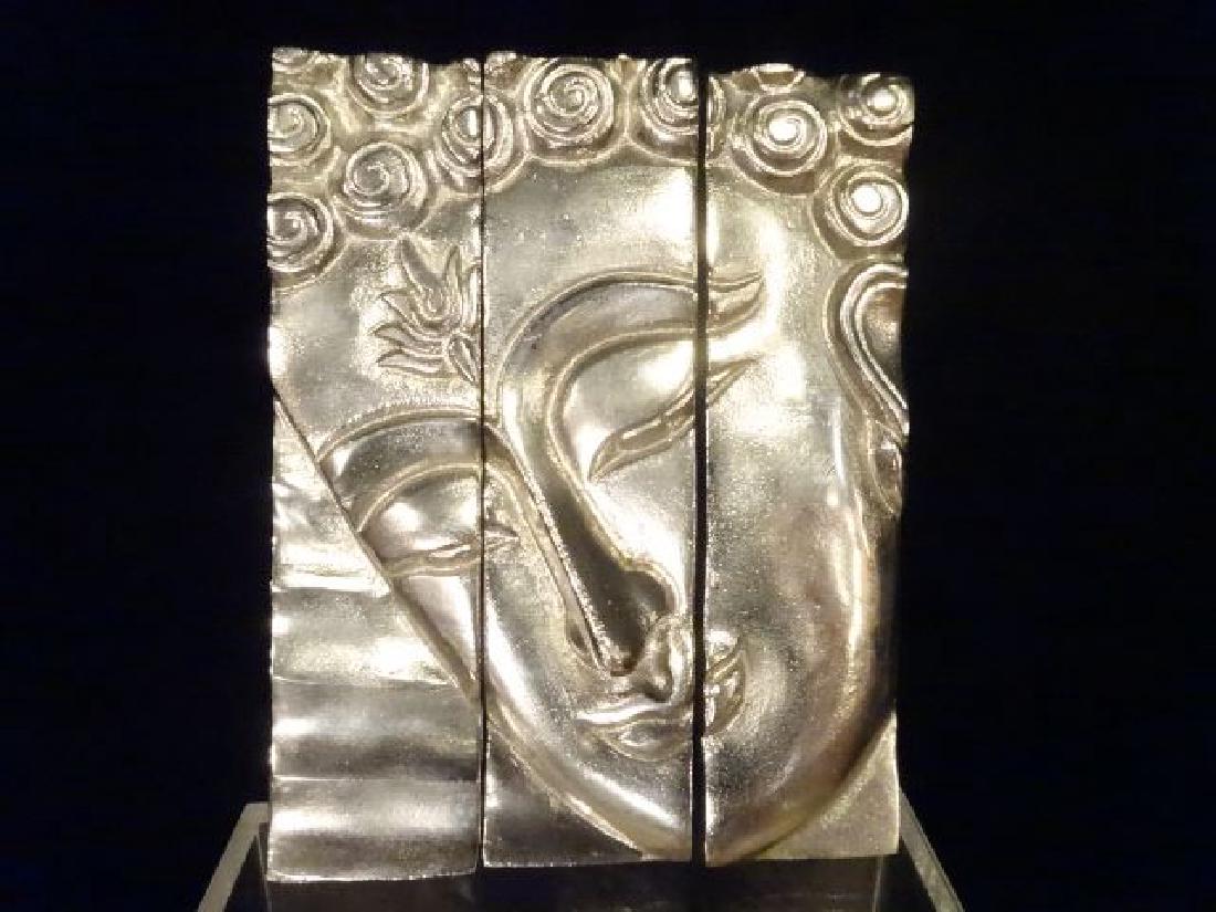 3 PC ALUMINUM BUDDHA HEAD WALL SCULPTURE TRIPTYCH, (1 of 4)