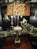 VINTAGE METAL AND GLASS LAMP, OCTAGONAL SHADE, CRYSTAL