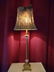 ORNATE METAL AND GLASS LAMP, GOLD BEADED SHADE WITH