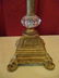 ORNATE METAL AND GLASS LAMP, GOLD BEADED SHADE WITH - 2