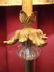 ORNATE METAL AND GLASS LAMP, GOLD BEADED SHADE WITH - 3