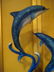 LARGE PATINATED BRONZE DOLPHIN SCULPTURE, 2 LEAPING - 2