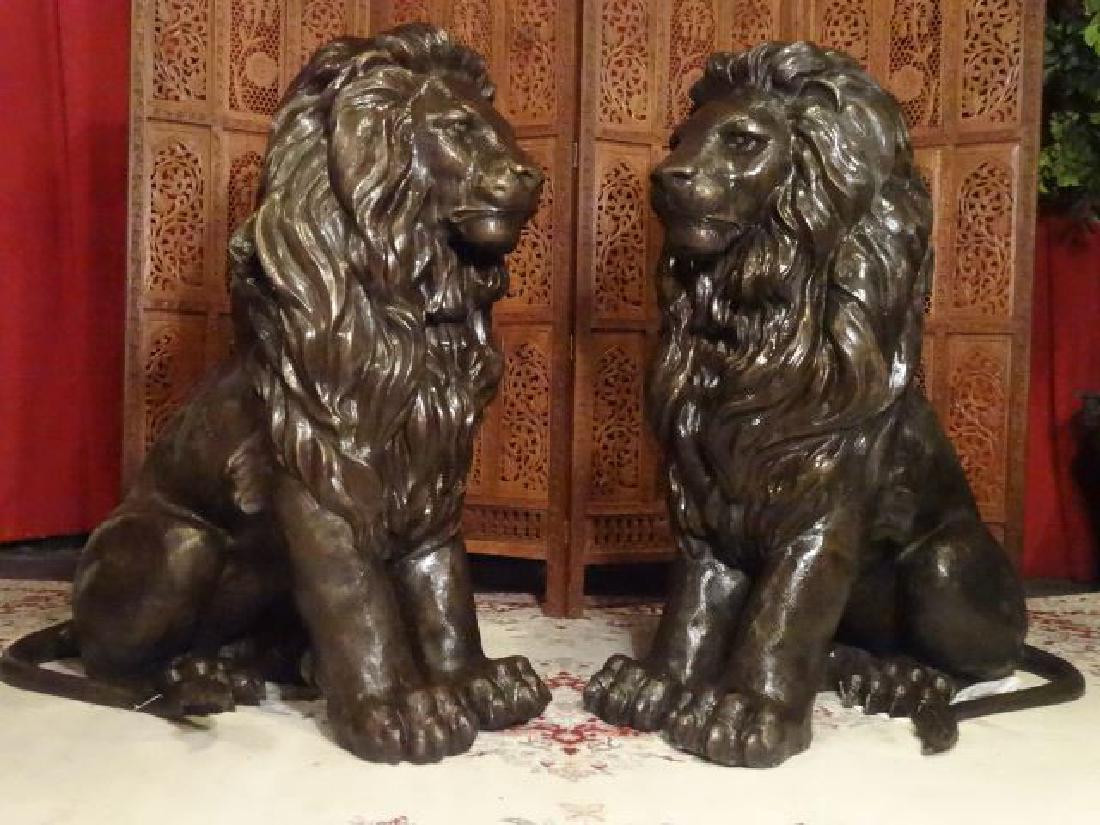 PAIR MONUMENTAL BRONZE LION SCULPTURES, MIRROR IMAGE (1 of 10)