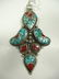 TURQUOISE & CORAL PENDANT, APPROX 2 7/8" X 1 5/8"