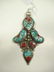TURQUOISE & CORAL PENDANT, APPROX 2 7/8" X 1 5/8" - 2