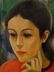 F. GALE SIGNED PAINTING ON CANVAS, WOMAN IN CAFE, - 3