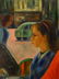 F. GALE SIGNED PAINTING ON CANVAS, WOMAN IN CAFE, - 4
