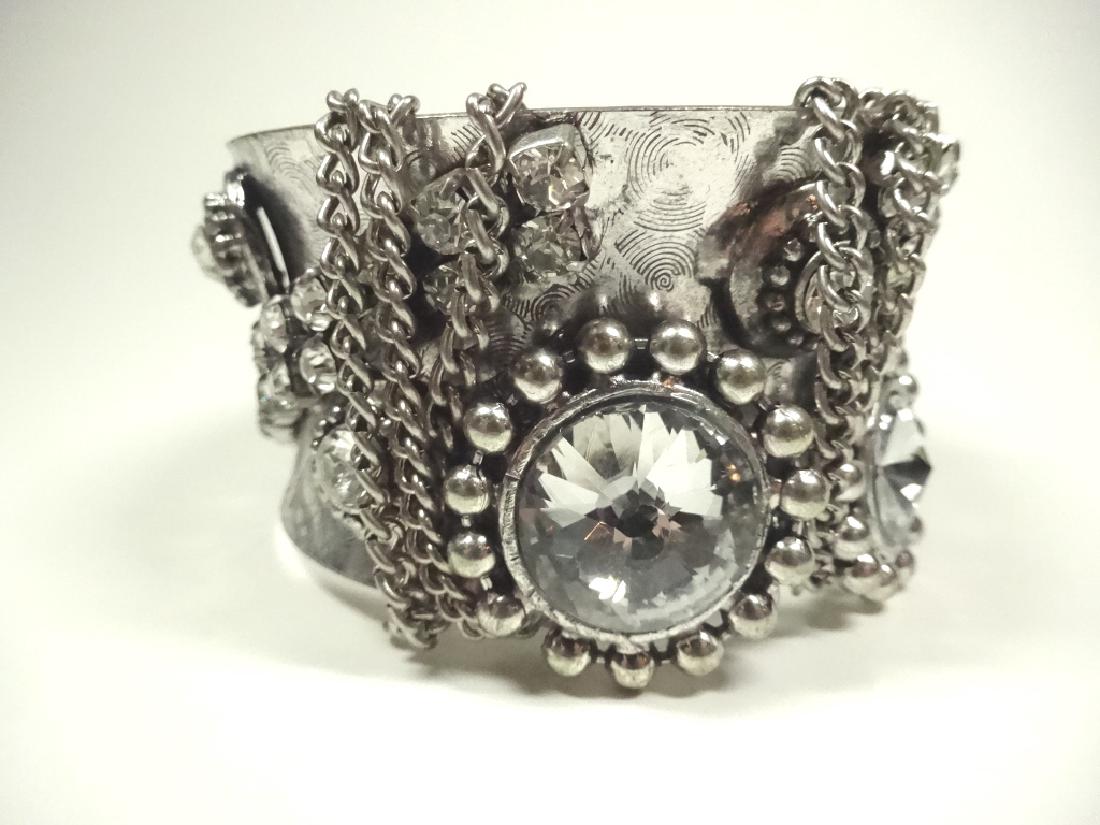 SILVER TONE CUFF BRACELET, EMBELLISHED WITH RHINESTONES (1 of 7)
