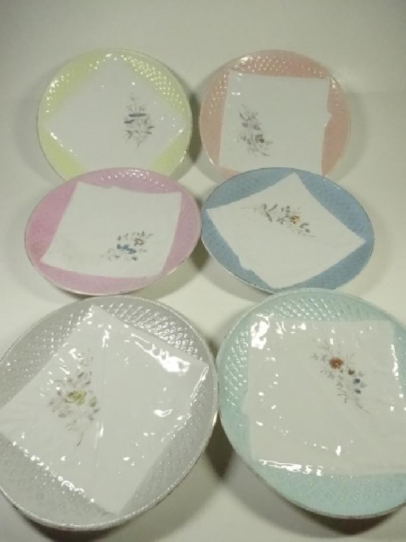 6 PC VINTAGE PLATES, NAPKIN DESIGN WITH FLORALS, MULTI (1 of 11)