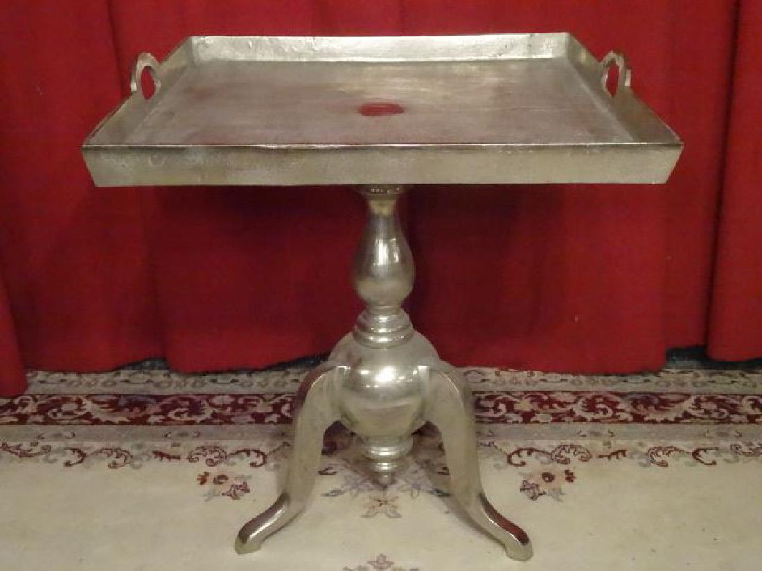 LARGE ALUMINUM PEDESTAL TABLE, TRAY TOP, EXCELLENT LIKE (1 of 5)