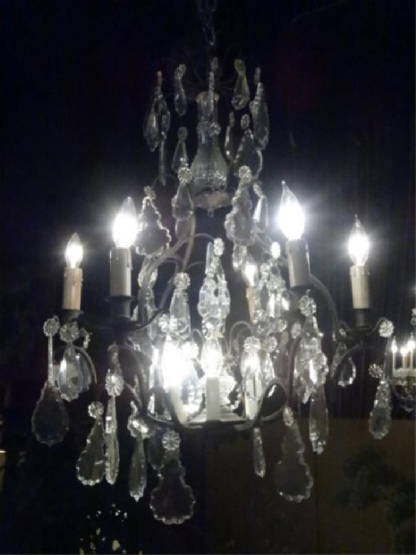 9 LIGHT CRYSTAL CHANDELIER, BLACK FINISH METAL ARMS (1 of 4)
