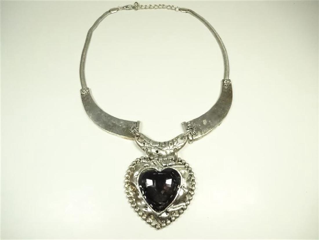 LARGE SMOKY CRYSTAL HEART NECKLACE, WITH 2" SILVER (1 of 5)
