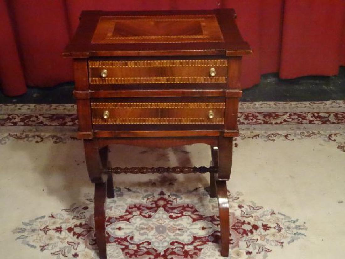 INLAID MARQUETRY TABLE, 2 DRAWERS, BRASS PULLS, (1 of 9)