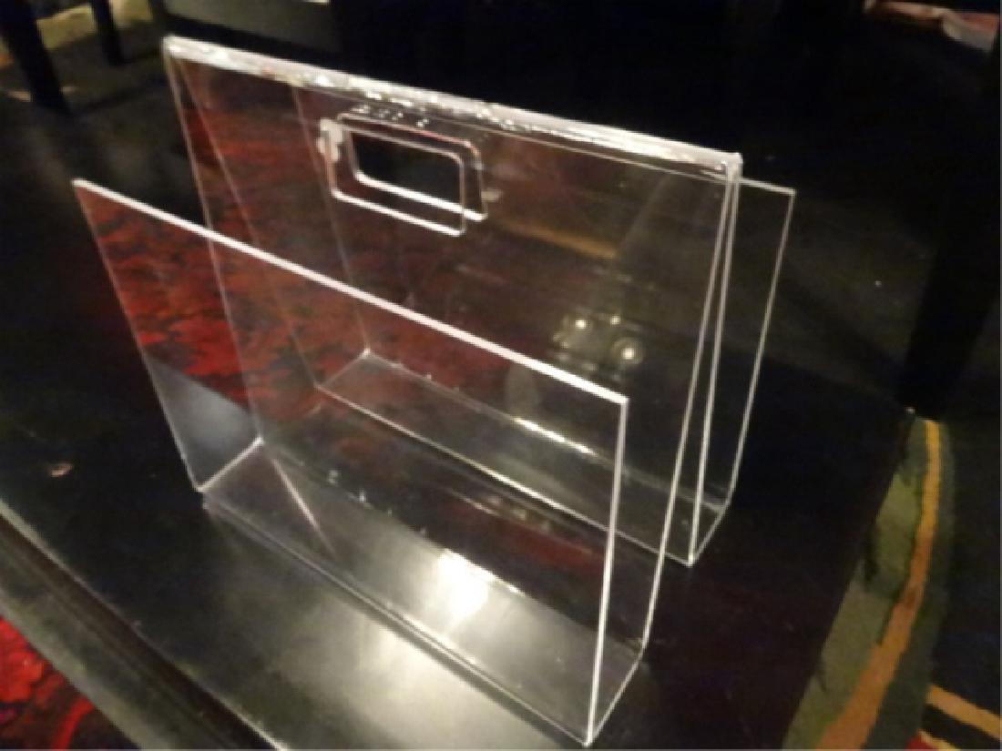 ACRYLIC MAGAZINE RACK, VERY GOOD CONDITION, 13.5" X 12": ACRYLIC MAGAZINE RACK, VERY GOOD CONDITION, 13.5" X 12" X 8", SKU6132.01 H30