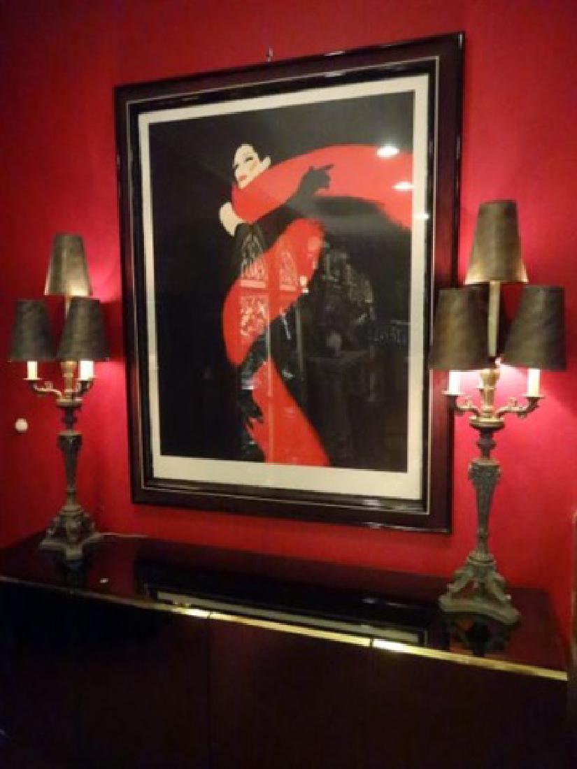 PAIR ORNATE BUFFET LAMPS, 4 LIGHTS EACH, GRAY FINISH (1 of 9)