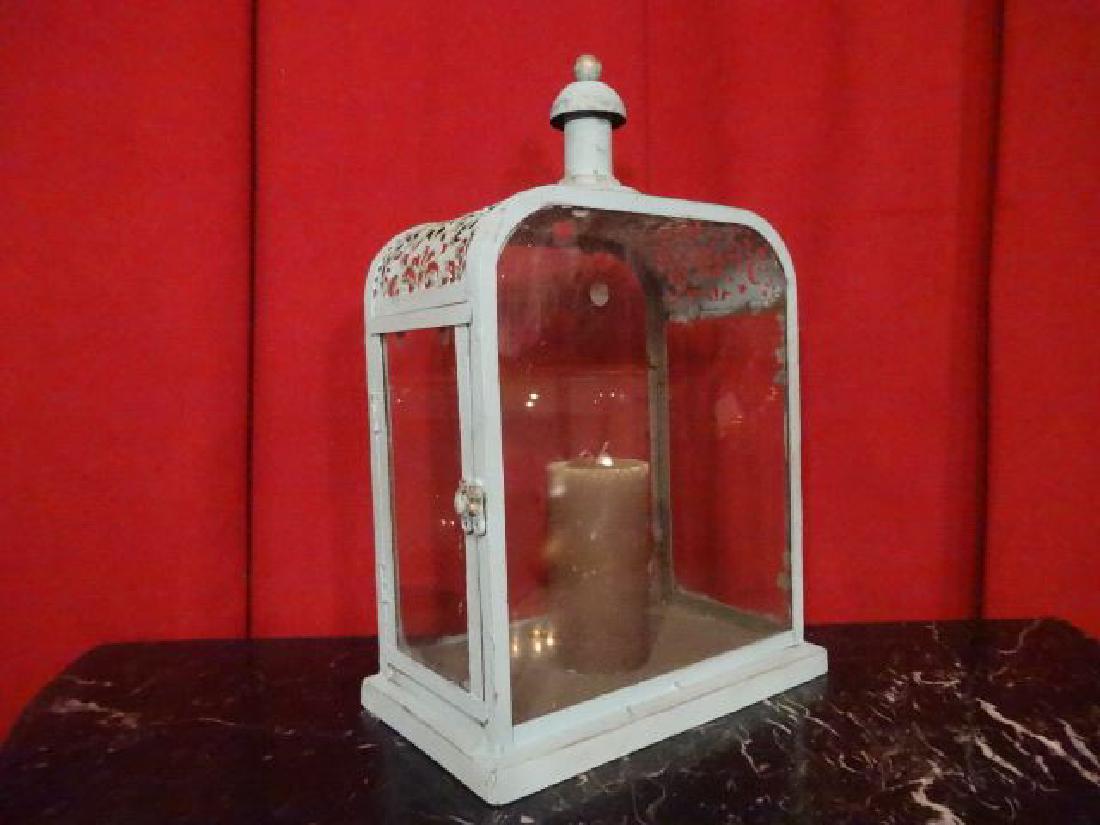 METAL LANTERN CANDLE HOLDER, PALE BLUE PAINTED FINISH, (1 of 4)