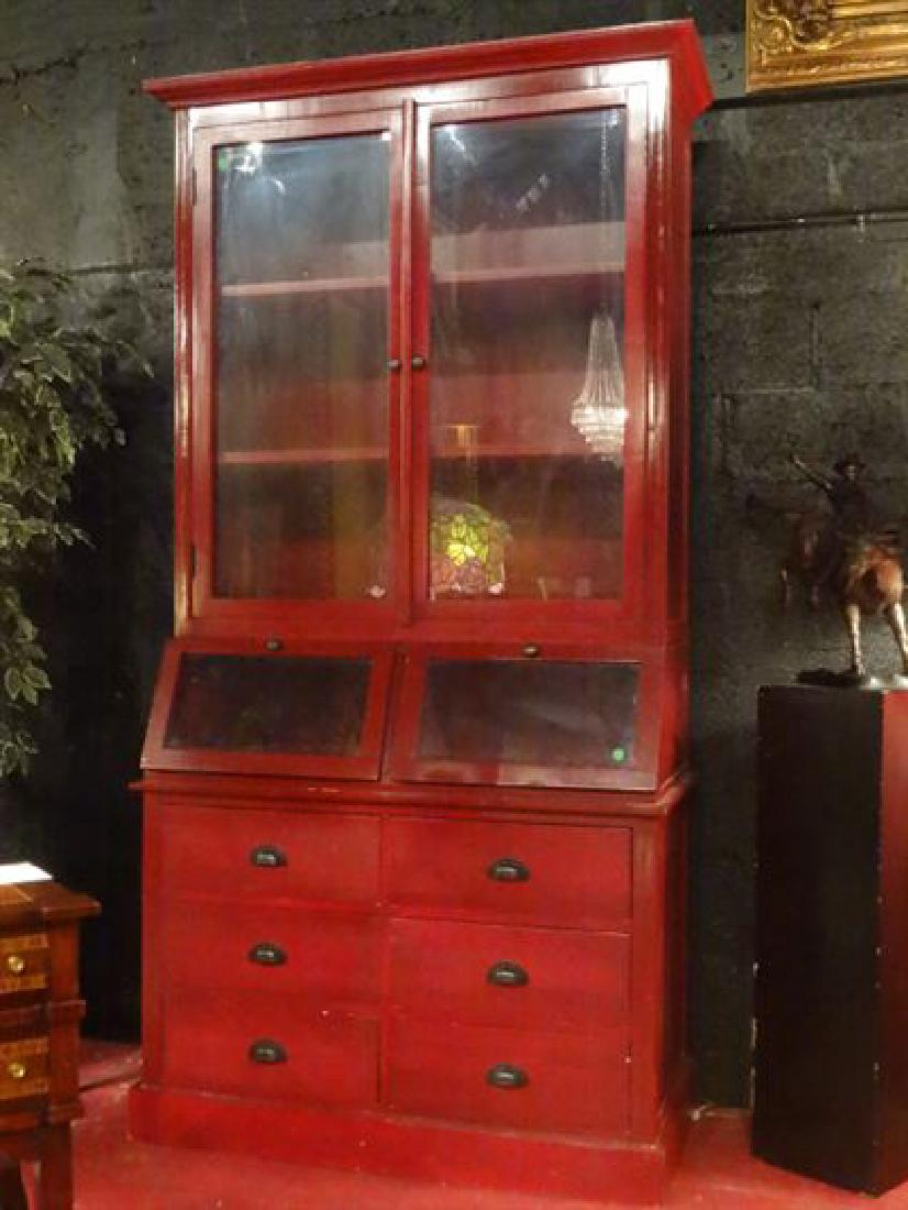 RED DISPLAY CABINET, RED PAINTED FINISH, METAL PULLS, (1 of 9)