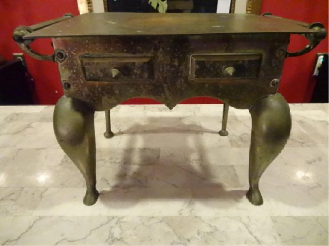 SMALL BRASS STOOL OR TABLE, CABRIOLE LEGS, 2 HANDLES, (1 of 3)