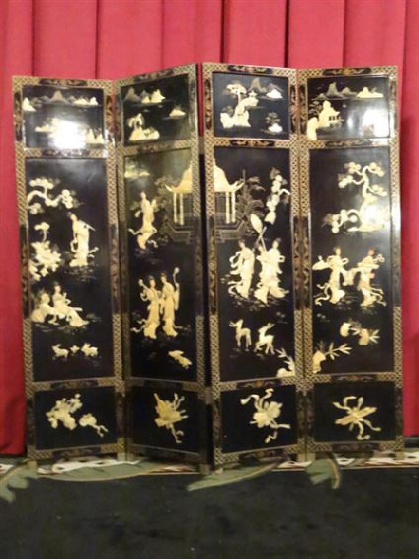 CHINESE COROMANDEL FLOOR SCREEN, 4 PANELS, CARVED STONE (1 of 9)