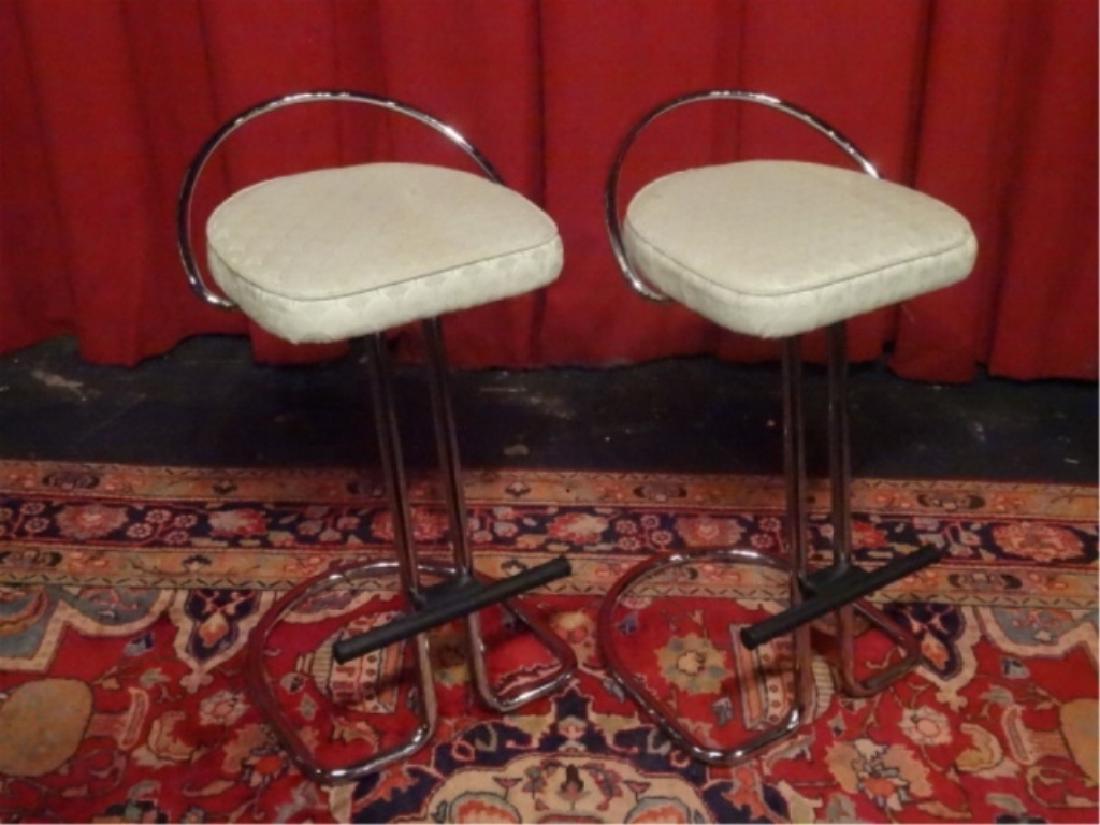 PAIR MODERN DESIGN CHROME BARSTOOLS, COUNTER HEIGHT, (1 of 5)