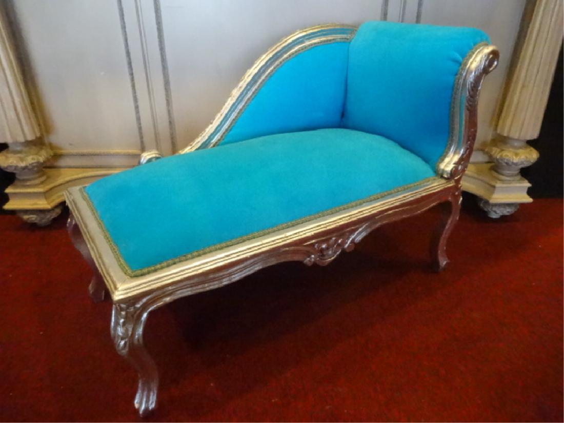 LOUIS XV STYLE CHILD SIZE CHAISE, SILVER GILT WOOD TRIM (1 of 6)